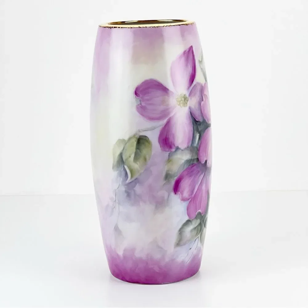 International Porcelain Art Teachers Hand Painted Pink Flowers Floral Vase - Picture 4 of 12